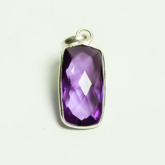 MantraMani Amethyst Crystal Square Silver Pendant