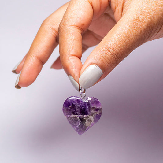 MantraMani Amethyst Crystal Heart Pendant