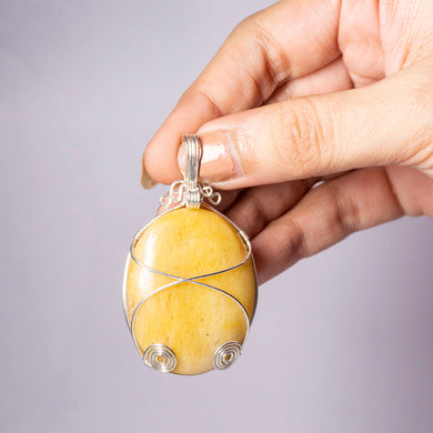 MantraMani® Yellow Aventurine Crystal And Stone Necklace Oval Pendant Jewellery