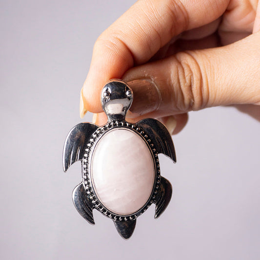 MantraMani Rose Quartz Crystal Turtle Pendant