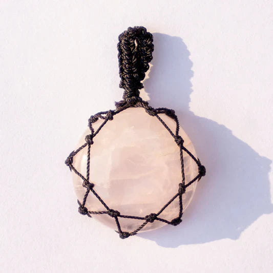 MantraMani Rose Quartz Crystal Crochet Pendant