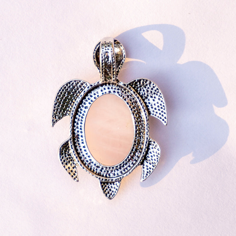 MantraMani Rose Quartz Crystal Turtle Pendant