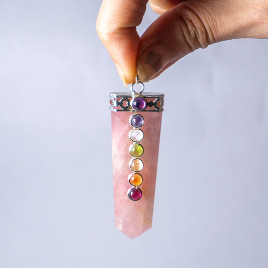 MantraMani Rose Quartz Crystal Flat Wand Pendant