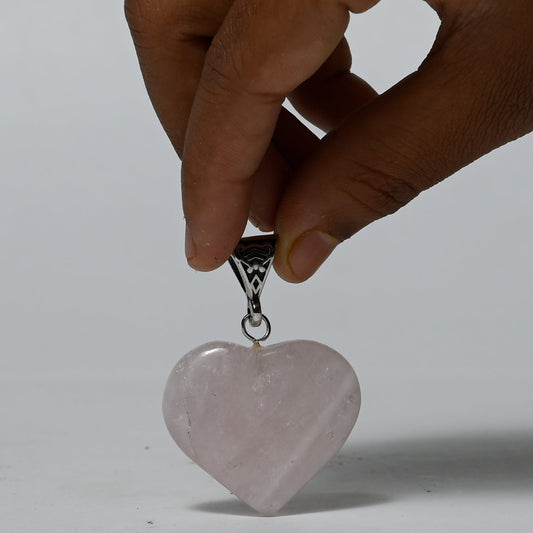 MantraMani Rose Quartz Crystal and Stone Necklace Heart Shaped Pendant Jewellery