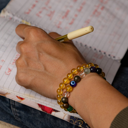 MantraManiยฎ Education Bracelet & Yellow Citrine Bracelet โ Abundance Flow โข Positivity โข Manifestation | Certified Natural Stone