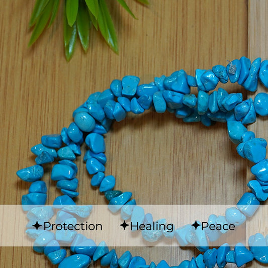 MantraManiยฎ Natural Firoza Chips Mala- Calming, Protection & Communication