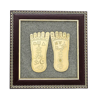 MantraMani® Raw Pyrite Frame with Goddess Laxmi Charan Paduka with FREE Raw Pyrite Stone