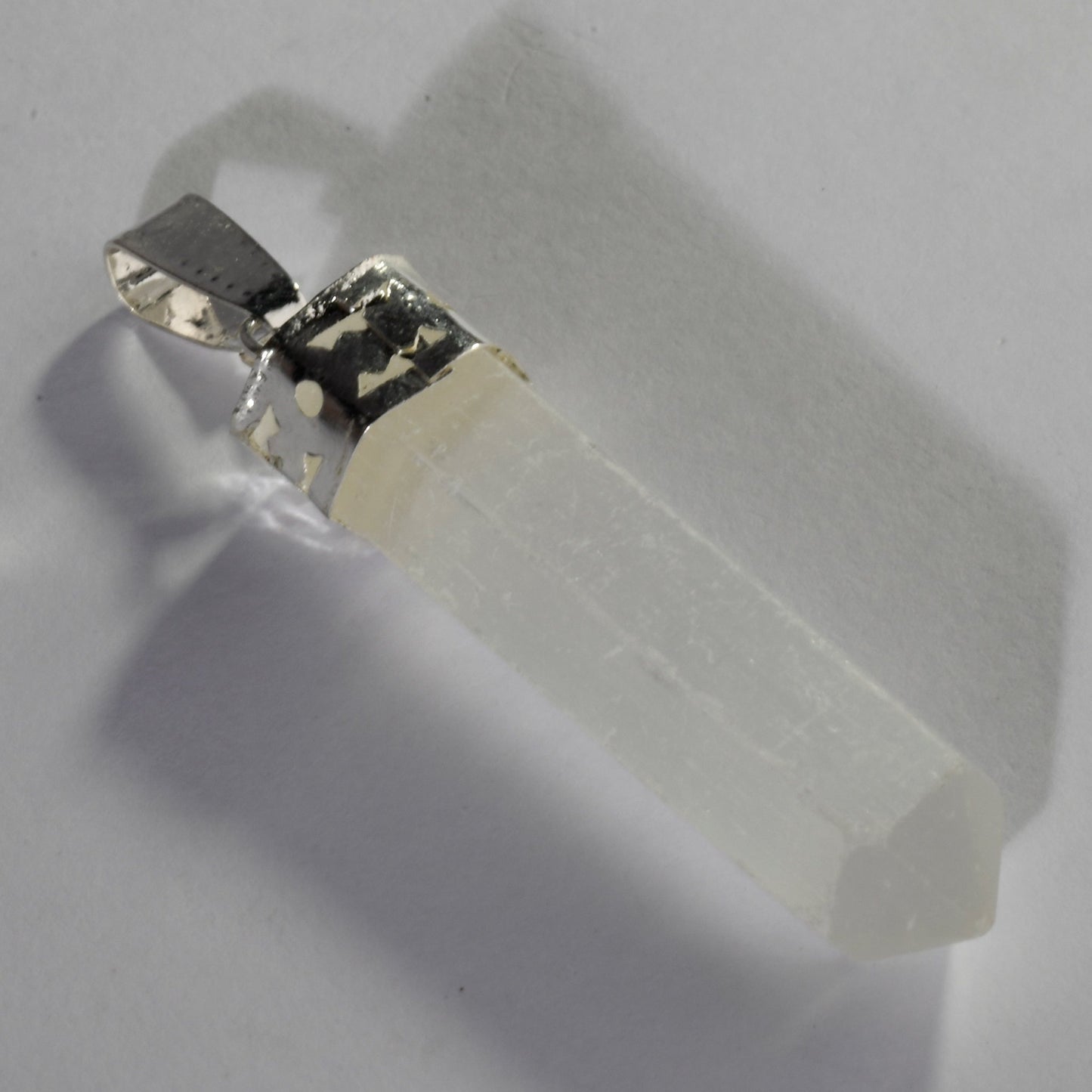 MantraMani® Selenite Crystal Point Pendant | Natural Crystal Jewelry for Clarity, Spiritual Wellness & Elegant Style