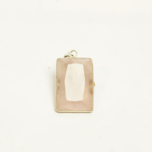MantraMani Rose Quartz Crystal Silver Pendant