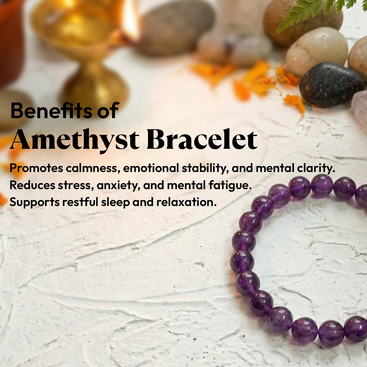 MantraMani® Super Amethyst Natural Stone Bracelet (Exclusive) — Stress Relief • Mental Calm • Aura Cleansing | 100% Natural Stone