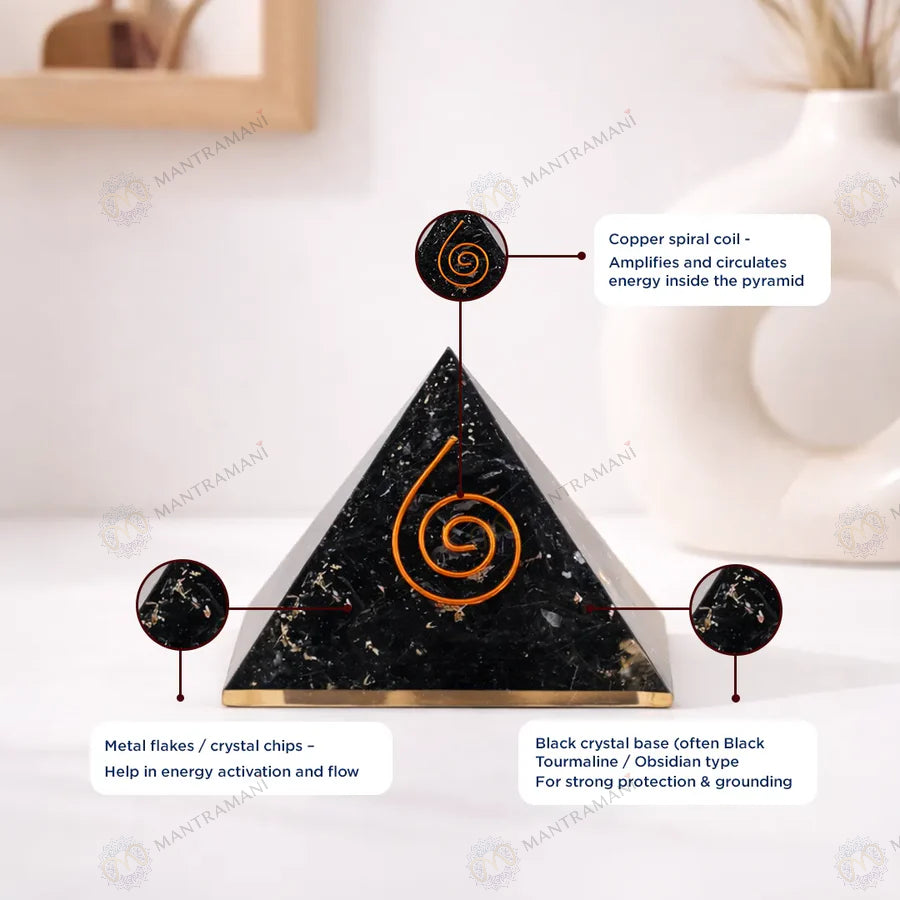 MantraMani® Tourmaline Pyramid – Protection & Negative Energy Shield Crystal