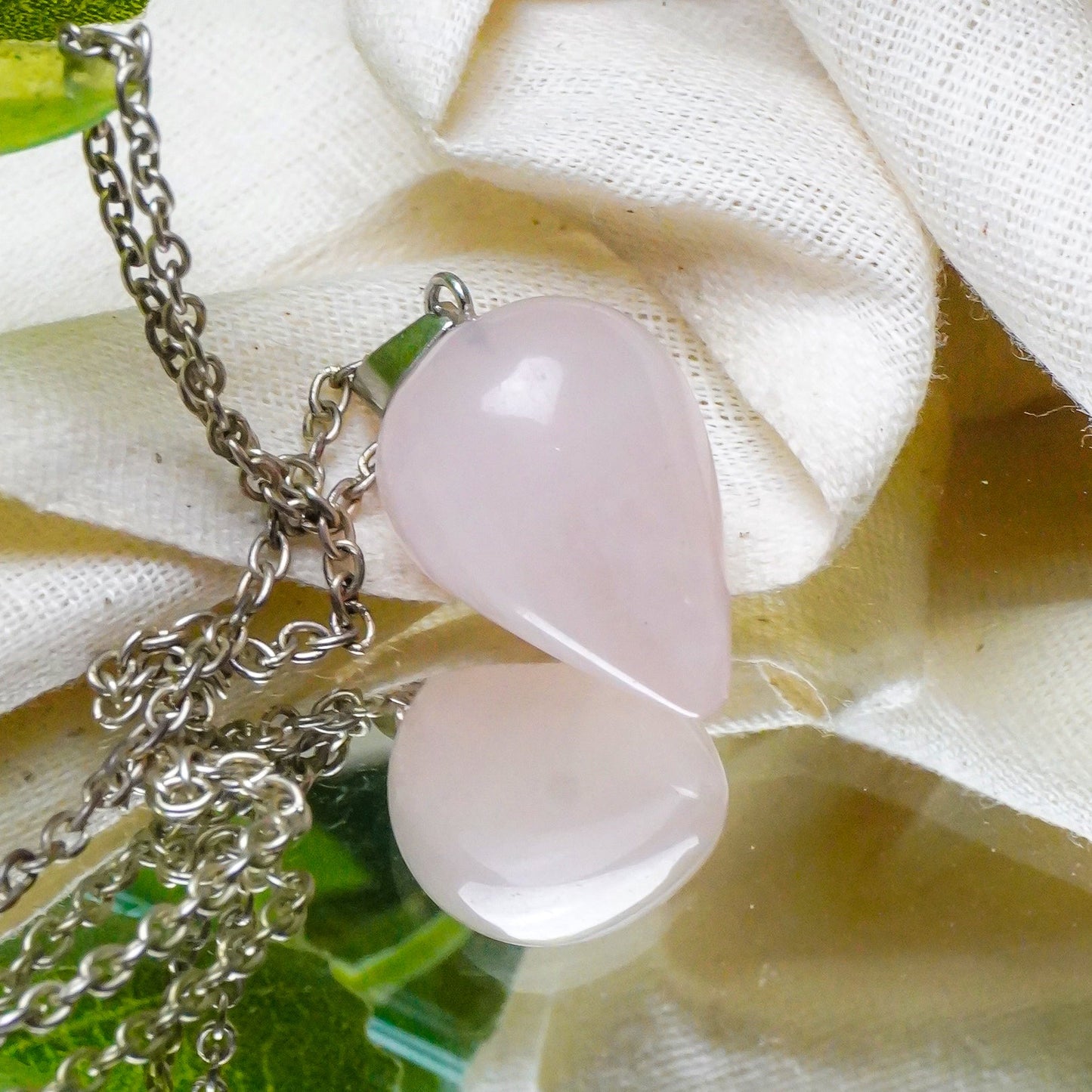 MantraMani Rose Quartz Crystal Drop Pendant