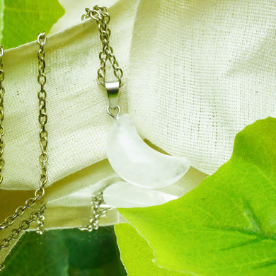 MantraMani® Clear Quartz Crystal Half Moon Pendant