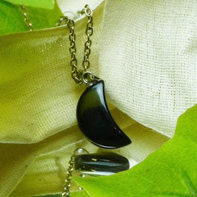 MantraMani® Black Obsidian Crystal Half Moon Pendant