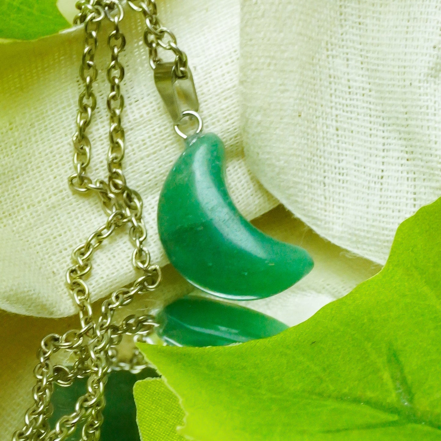 MantraMani® Green Aventurine Crystal Half Moon Pendant