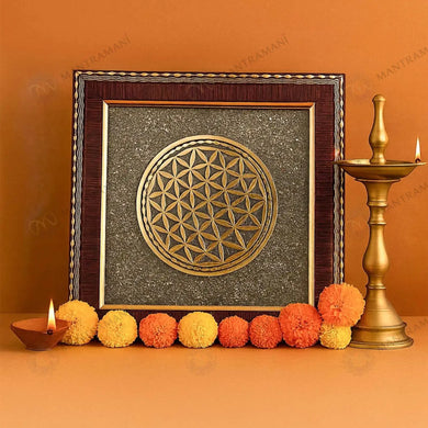 MantraMani® Flower of Life Raw Pyrite Frame - Balance & Wealth Energy Frame