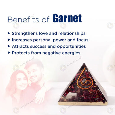 MantraMani® Garnet Pyramid – Love, Confidence & Success Energy Crystal