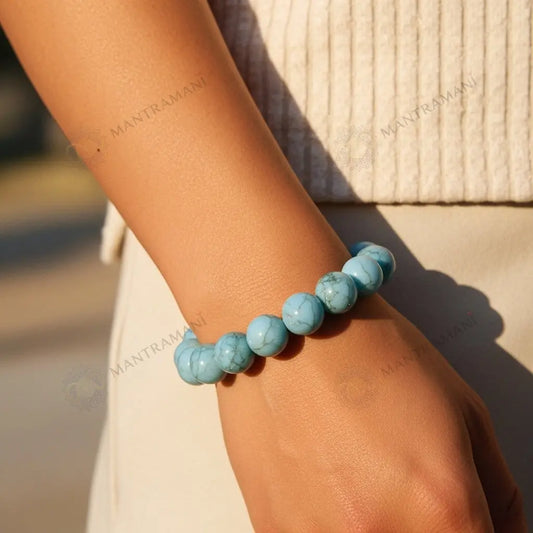 MantraManiยฎ Authentic Firoza (Turquoise) Gemstone Bracelet โ Success Activation โข Mental Calm โข Aura Protection | Certified Natural Stone