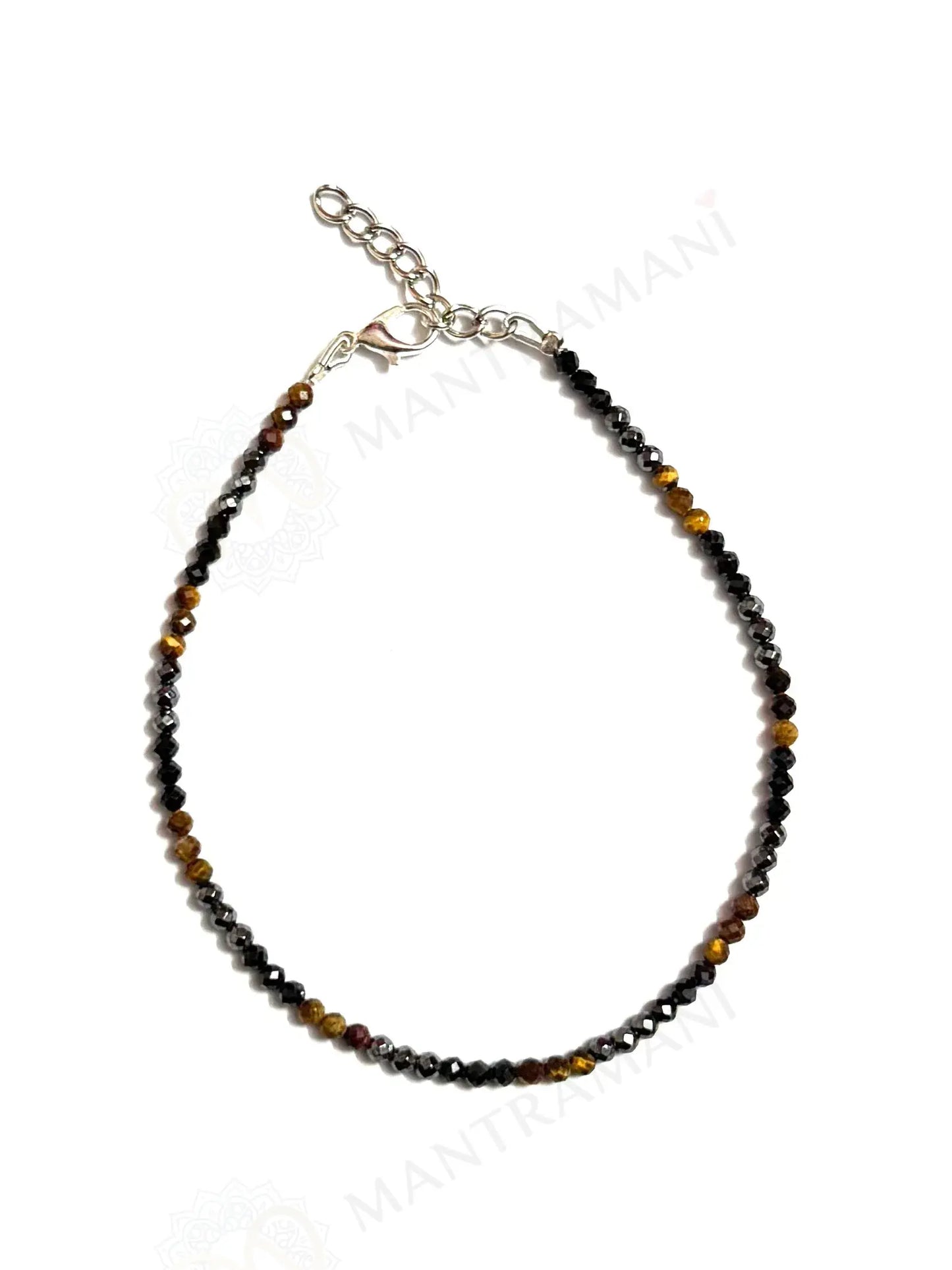 MantraMani® Malachite and Garnet Gemstone Silver Anklet
