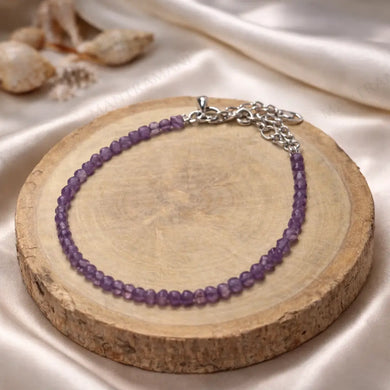 MantraMani® Divine Aura Amethyst Anklet 3mm – For intuition, balance & spiritual harmony