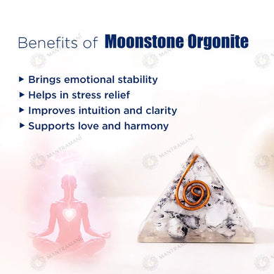 MantraMani® Moonstone Orgonite Pyramid – Emotional Balance, Intuition & Harmony Crystal
