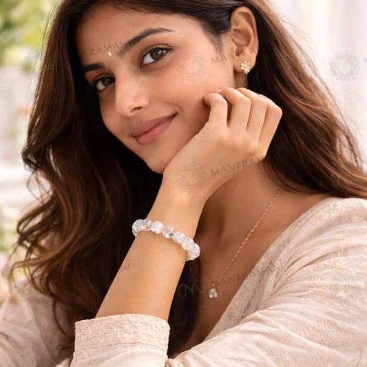 MantraManiยฎ Moon Stone Bracelet for Mental Stress Relief & Confidence โ Energy Healing โข Spiritual Balance โข Positive Vibrations | Certified Natural Stone