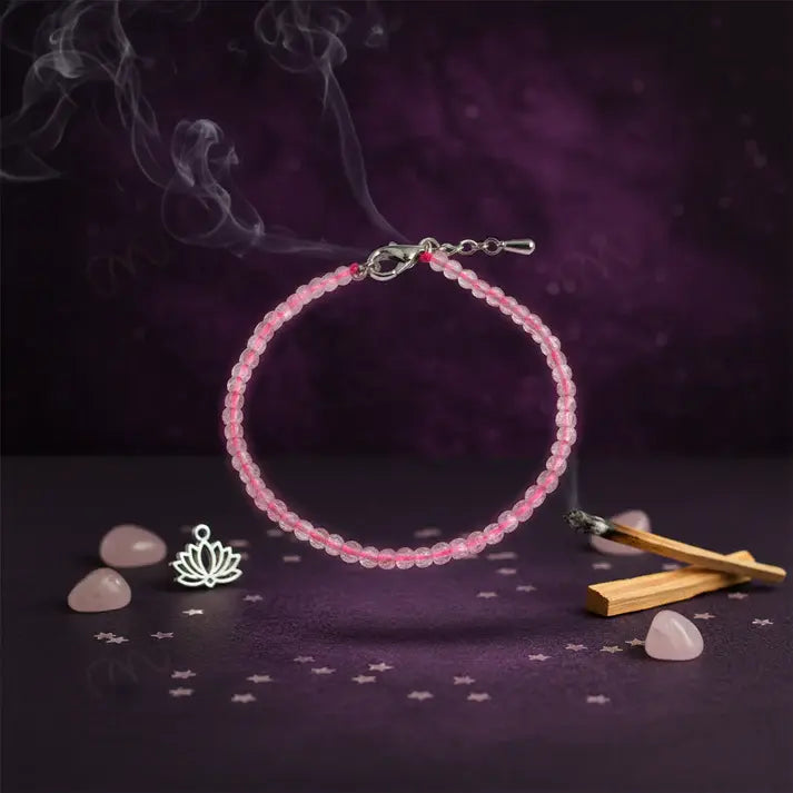 MantraMani® Rose Quartz Anklet 3mm – For confidence, courage & Love