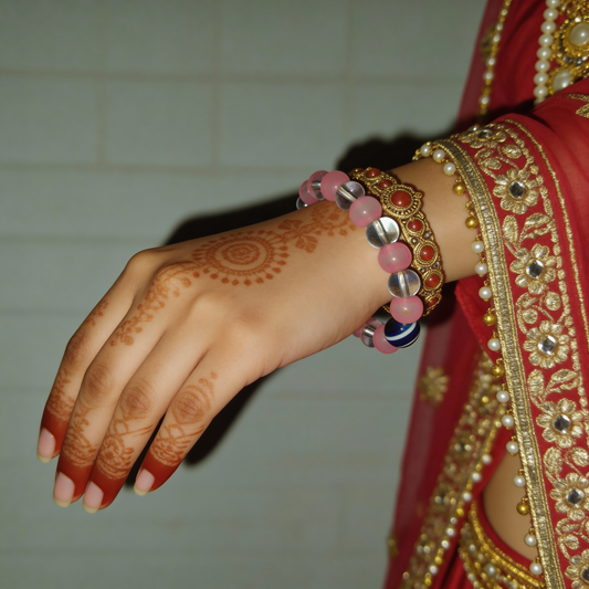 MantraMani SeraBloom™ Bracelet for Love, Romance, Emotional Peace & Women’s Wellness — A Wonder Bracelet with Clear Quartz & Rose Quartz for Love, Harmony & Emotional Balance