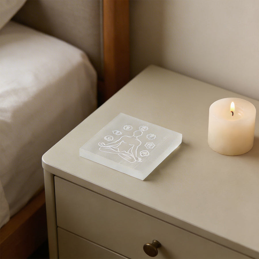MantraMani® SELENITE (Chandramani) – Plate | Cleansing, Charging other crystals,