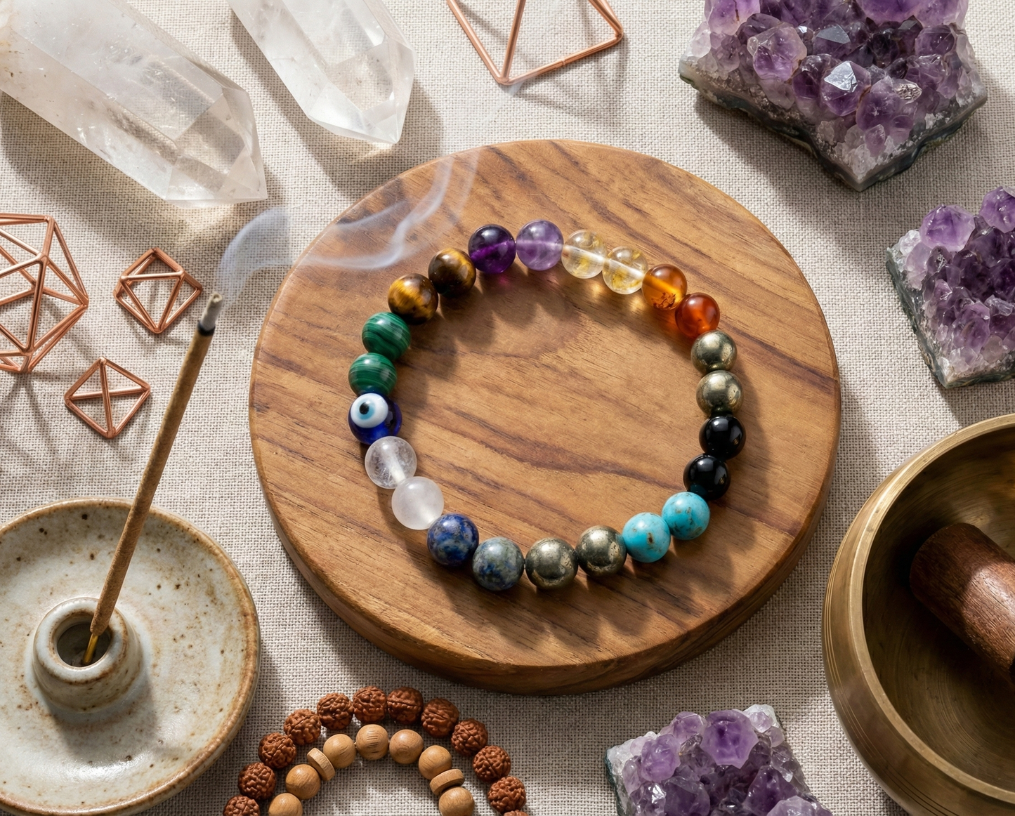 MantraMani 11-Chakra Trinity™ Bracelet – Shakti-Setu Aura Balance Universal Energy Bracelet | Natural Crystal Healing Stones for Balance, Protection, Confidence & Spiritual Growth |