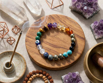 MantraMani 11-Chakra Trinity™ Bracelet – Shakti-Setu Aura Balance Universal Energy Bracelet | Natural Crystal Healing Stones for Balance, Protection, Confidence & Spiritual Growth |