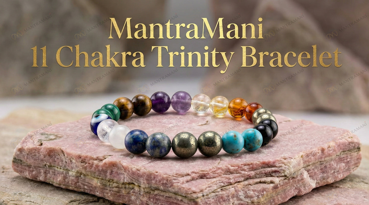 MantraMani® 11-Chakra Trinity™ Bracelet – Shakti-Setu Aura Balance Universal Energy Bracelet | Natural Crystal Healing Stones for Balance, Protection, Confidence & Spiritual Growth
