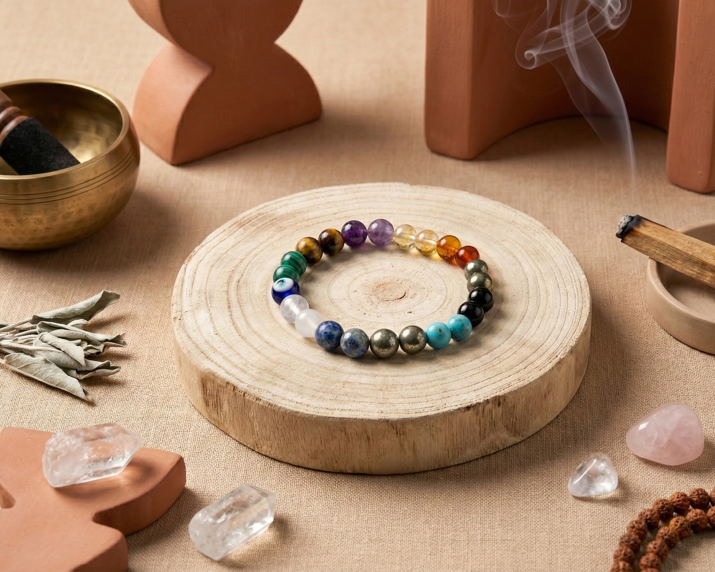 MantraMani 11-Chakra Trinity™ Bracelet – Shakti-Setu Aura Balance Universal Energy Bracelet | Natural Crystal Healing Stones for Balance, Protection, Confidence & Spiritual Growth |