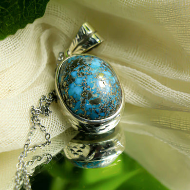 MantraMani® "Pure Iranian Turquoise Firoza Crystal Silver Pendant ( Big )"