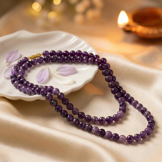 MantraMani® Amethyst Mala - 8mm || 108 Beads - MantraMani® Authentic Vedic Gemstone