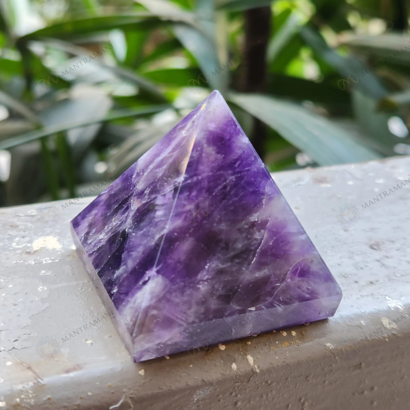 MantraMani® Amethyst Crystal Pyramid – Natural Healing Crystal Pyramid for Calm, Meditation