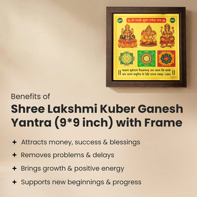 MantraMani® Shree Lakshmi Kuber Ganesh Yantra (9*9 inch) with Frame for Frame