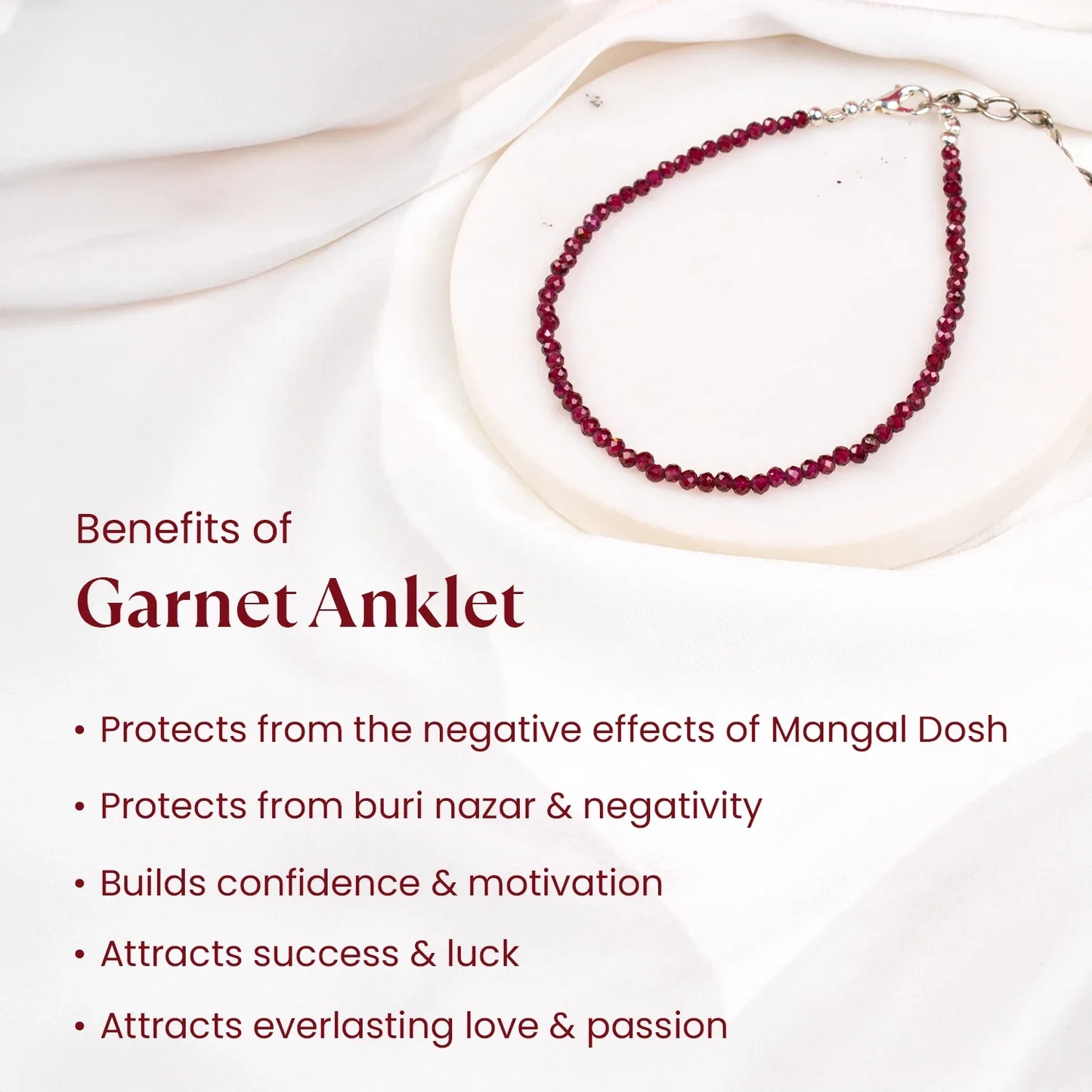 MantraMani® SELENITE & GARNET (Chandramani / Tamra Mani / Rakta Mani) – Anklet &