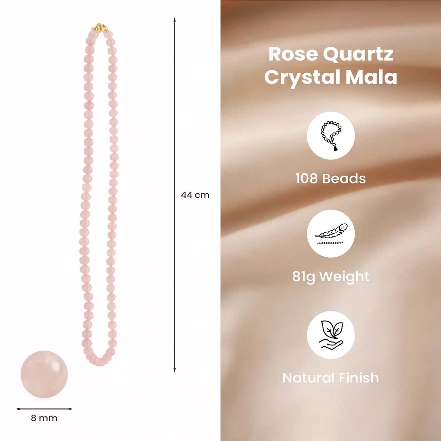 MantraMani® Rose Quartz Mala - 8mm || 108 Beads