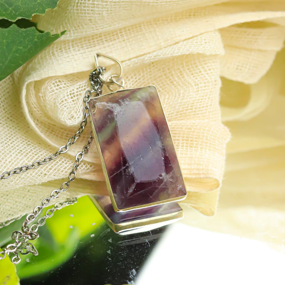 Fluorite Crystal Silver Pendant