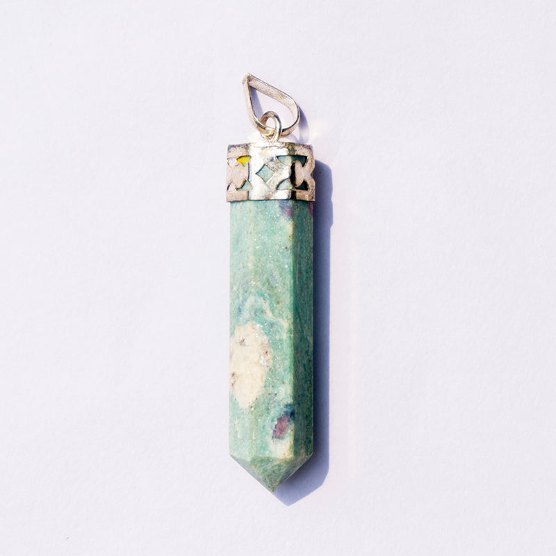 MantraMani® Ruby Zoisite Crystal Point Pendant