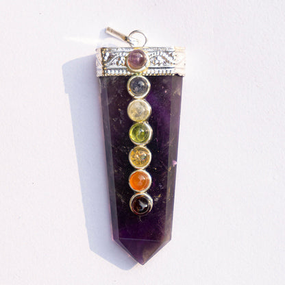 MantraMani Amethyst Crystal Flat Wand Pendant