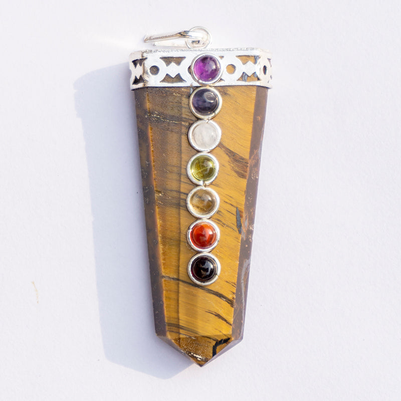 MantraMani Tiger's Eye Crystal Flat Wand Pendant