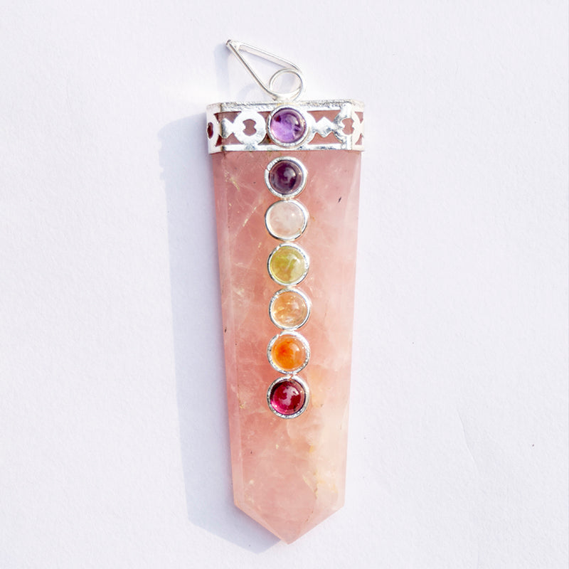 MantraMani Rose Quartz Crystal Flat Wand Pendant