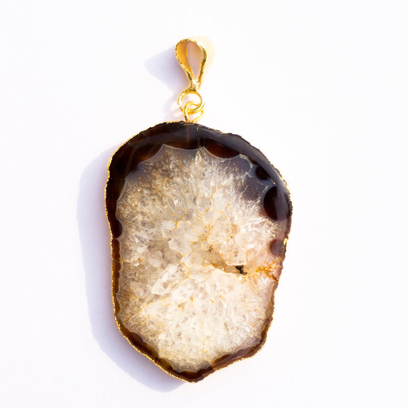 MantraMani® Brown Agate Crystal Slice Pendant