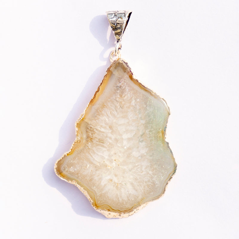 MantraMani® Grey Agate Crystal Slice Pendant