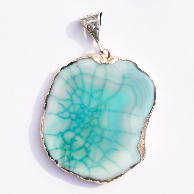 MantraMani® Blue Agate Crystal Slice Pendant