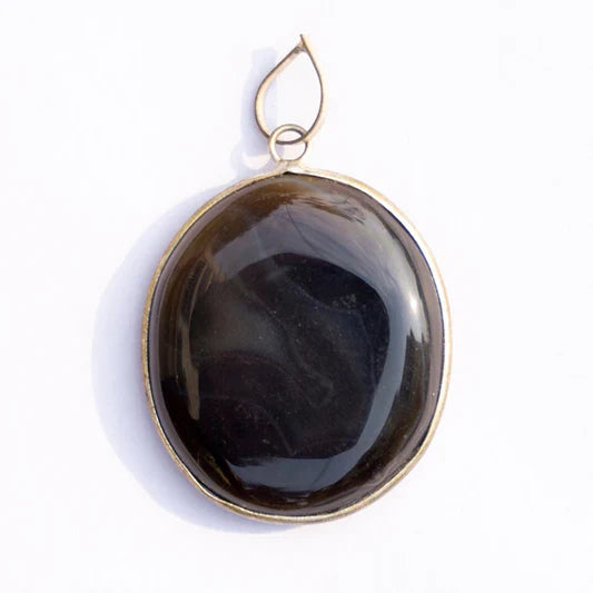 MantraMani® Black Onyx Crystal And Stone Necklace Oval Pendant Jewellery