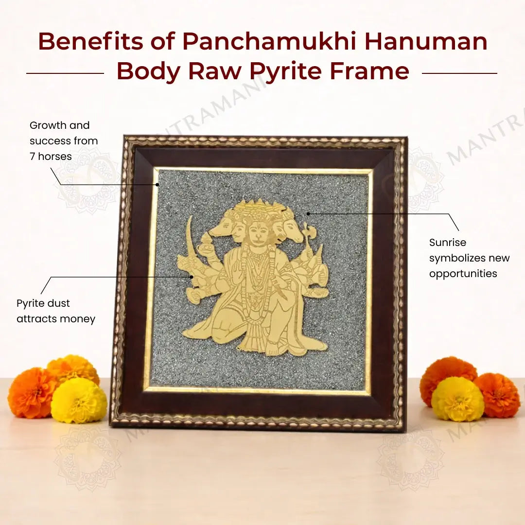 MantraMani® Panchamukhi Hanuman Pyrite Frame for Strength and Protection Combo