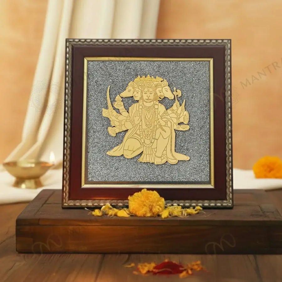 MantraMani® Panchamukhi Hanuman Pyrite Frame for Strength and Protection Combo